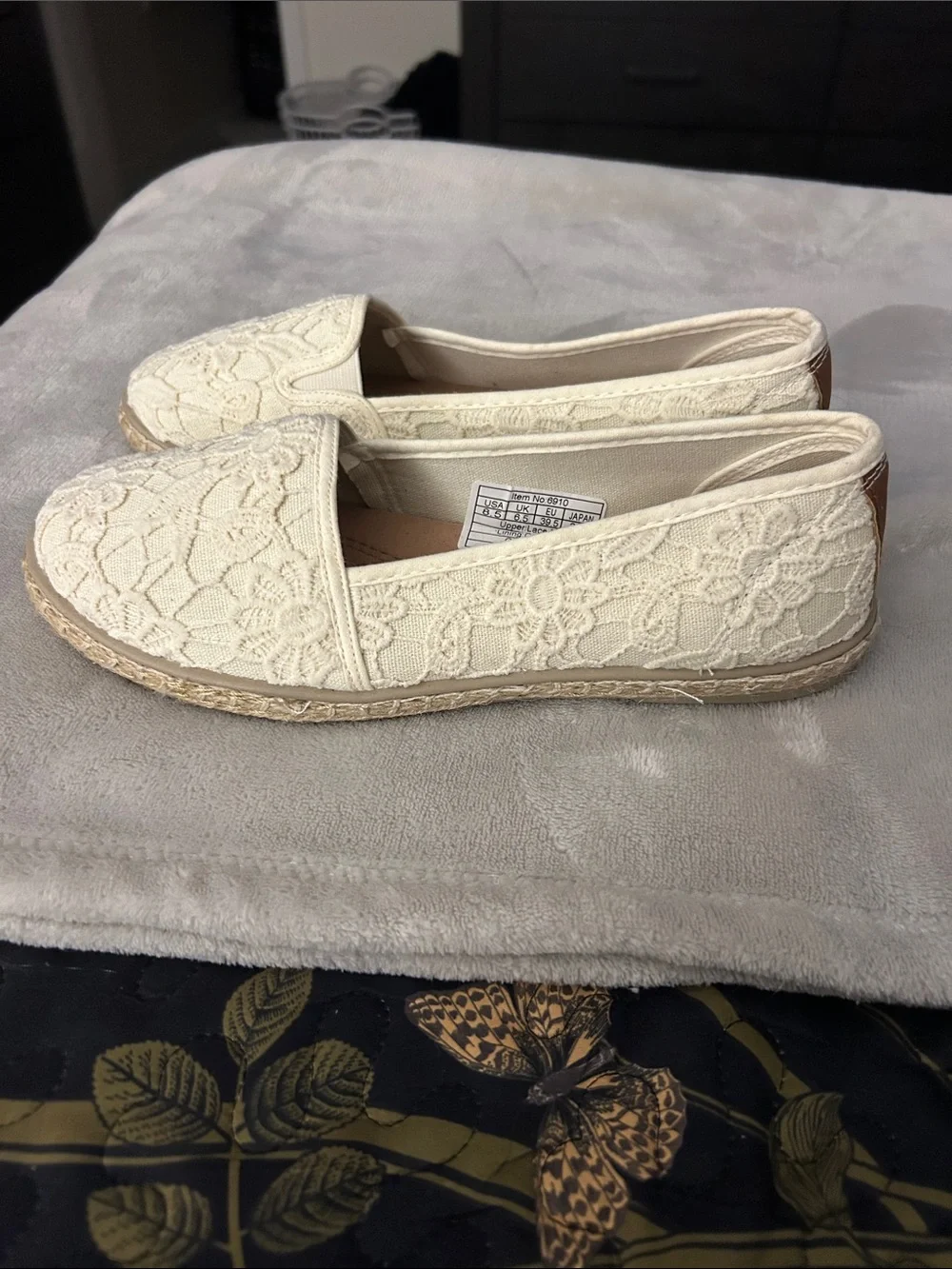 Women's Cream Lace Espadrille Slip-On Flats